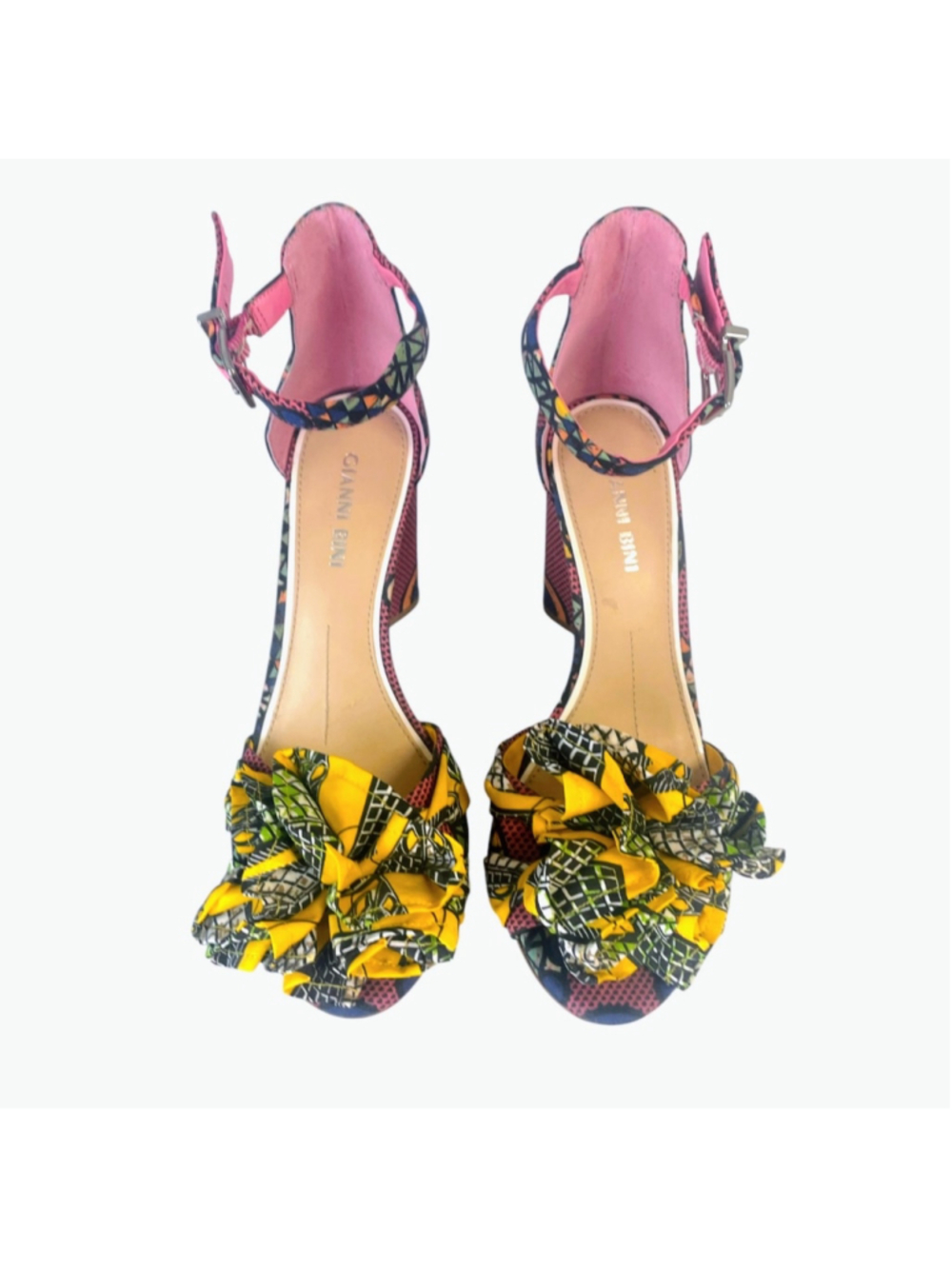 Gianni Bini Lorree Heels Womens Size 7 Peep Toe Ankle Strap Pink Yellow Multicol - Picture 3 of 11